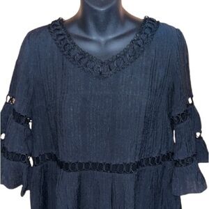 Eri + Ali black textured short sleeve peasant dress size M